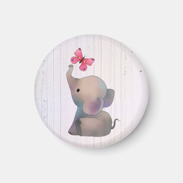 Elefant mit rosa Schmetterling Magnet (Framsidan)