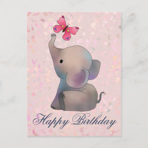 Elefant mit rosa Schmetterling Vykort