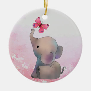 Elefant mit Schmetterling Julgransprydnad Keramik
