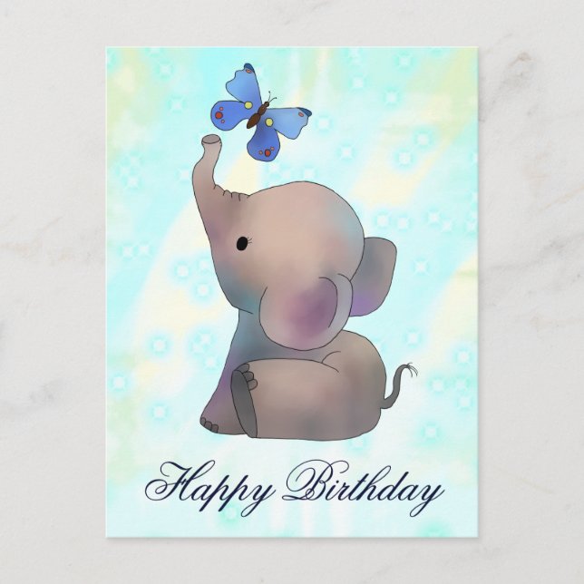 Elefant mit Schmetterling Postkarte Vykort (Framsida)