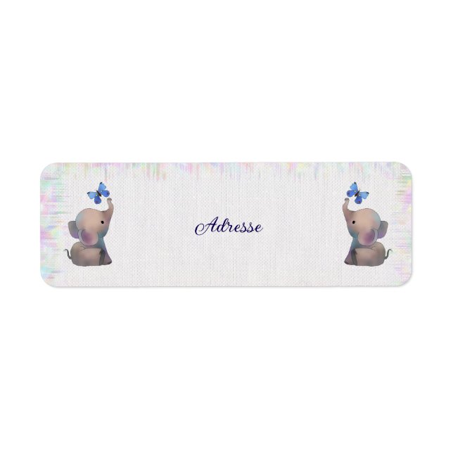 Elefant mit Schmetterling Returadress Etikett (Framsidan)