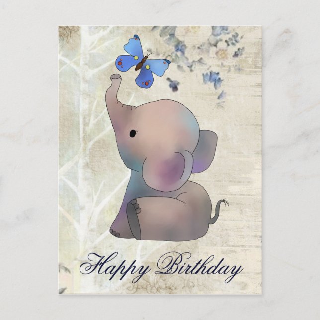 Elefant mit Schmetterling Vykort (Framsida)