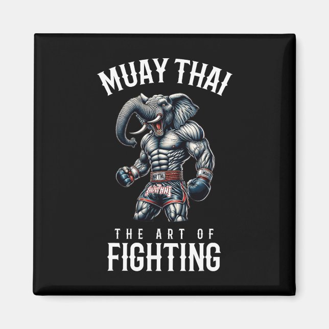 Elefant Muay Thai - Kickboxning och elefant thaibo Magnet (Framsidan)