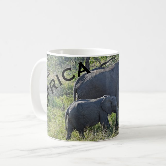 Elefant och baby för afrikaelefantmor kaffemugg (Framsida vänster)