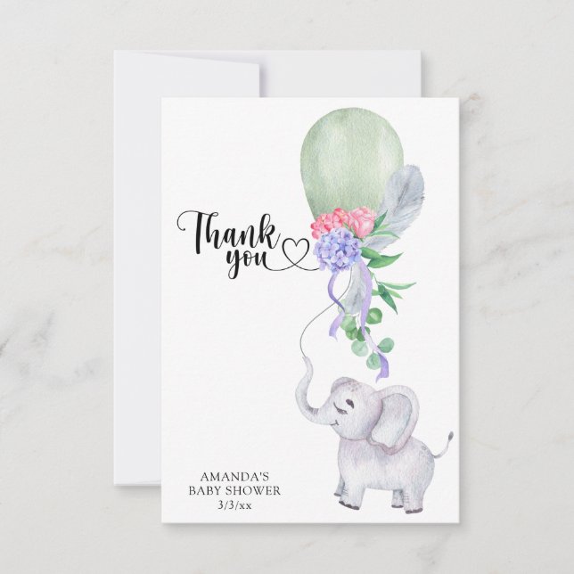 Elefant och ballong Tack så mycket Kort (Framsida)