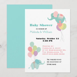 Elefant- och ballongbaby showerinbjudan inbjudningar