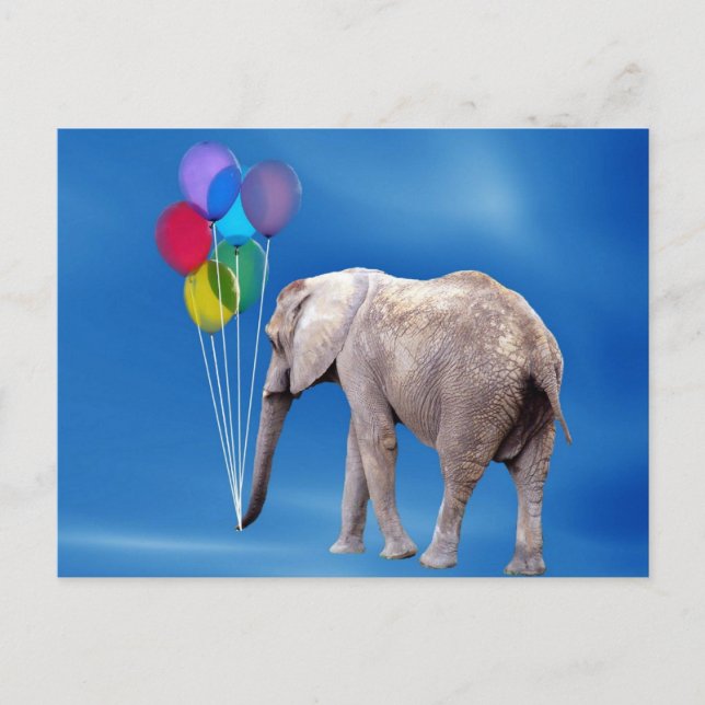 Elefant och ballonger vykort (Framsida)