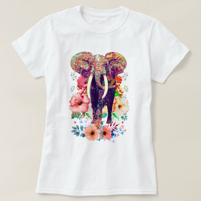 Elefant och blomma T-shirt (Design framsida)