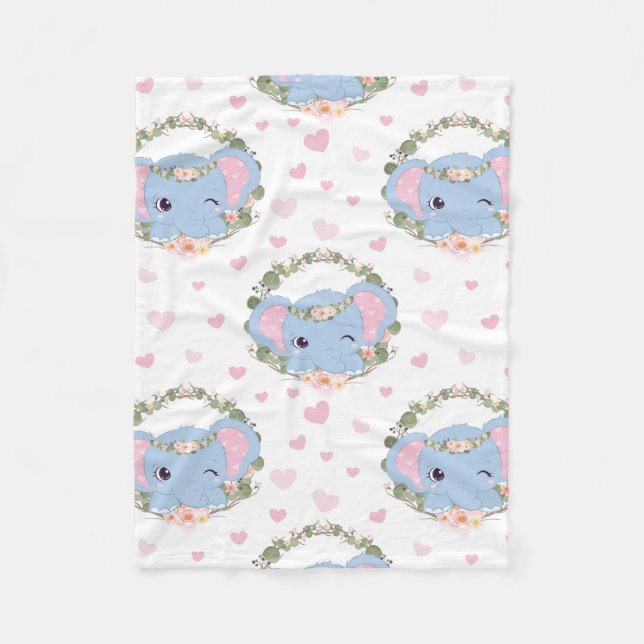 Elefant Och Blomma Tatuering Fleecefilt (Framsidan)