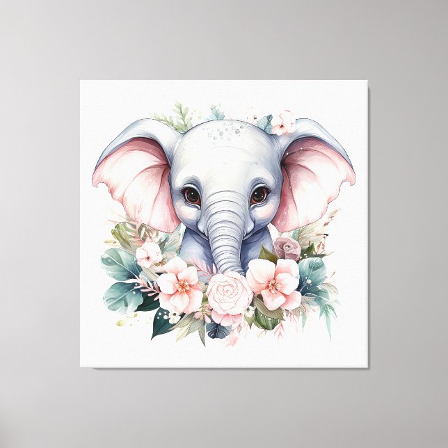 Elefant och blommor canvastryck (Framsida)