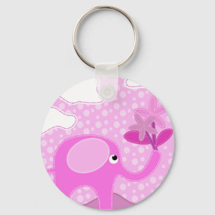 Elefant och blommor för baby rosa nyckelring