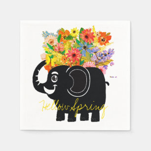 Elefant och blommor Pappersservett