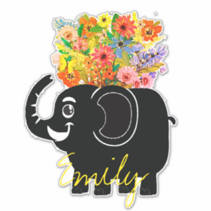 Elefant och blommor personlig klistermärken