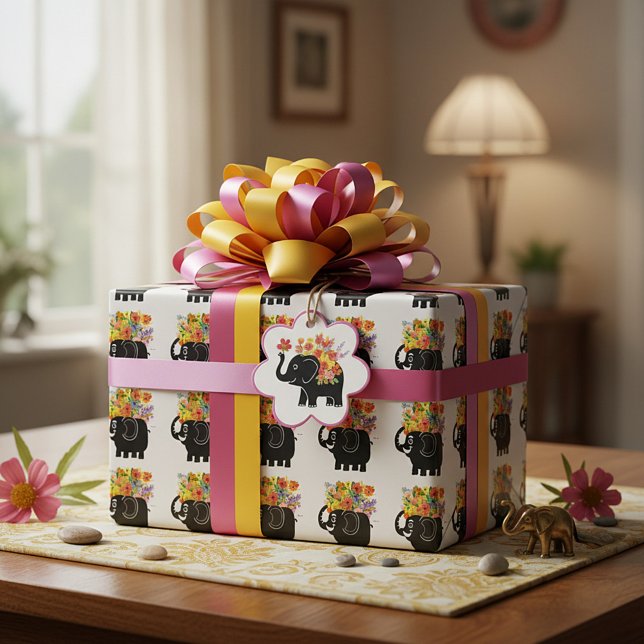 Elefant och blommor presentpapper (Skapare uppladdad)