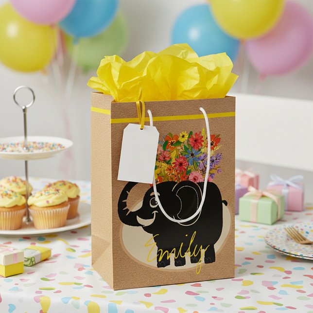 Elefant och blommor   presentpåse medium (Skapare uppladdad)