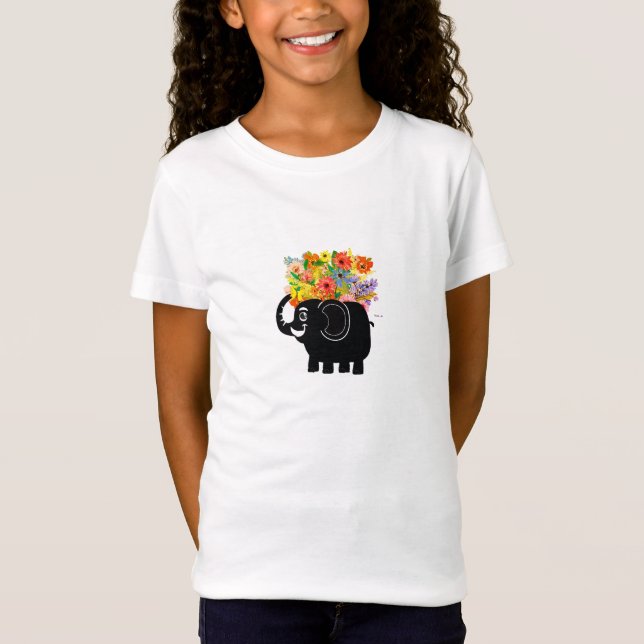 Elefant och blommor t shirt (Framsida)