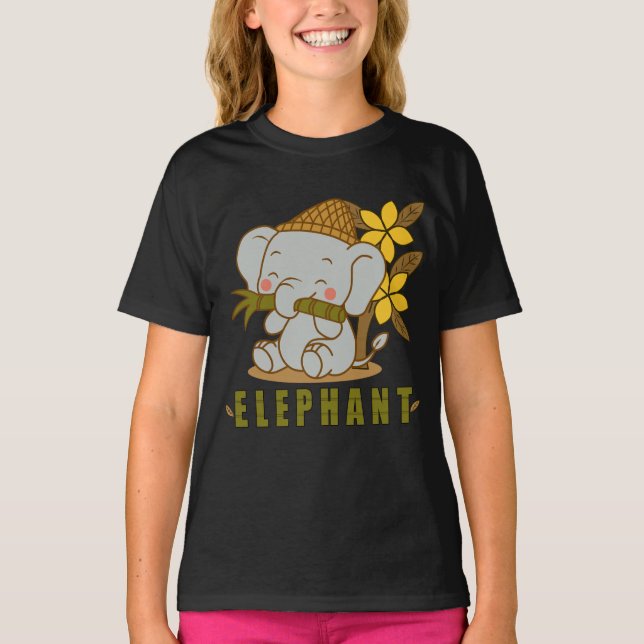 elefant- och champa-blommor t shirt (Framsida)
