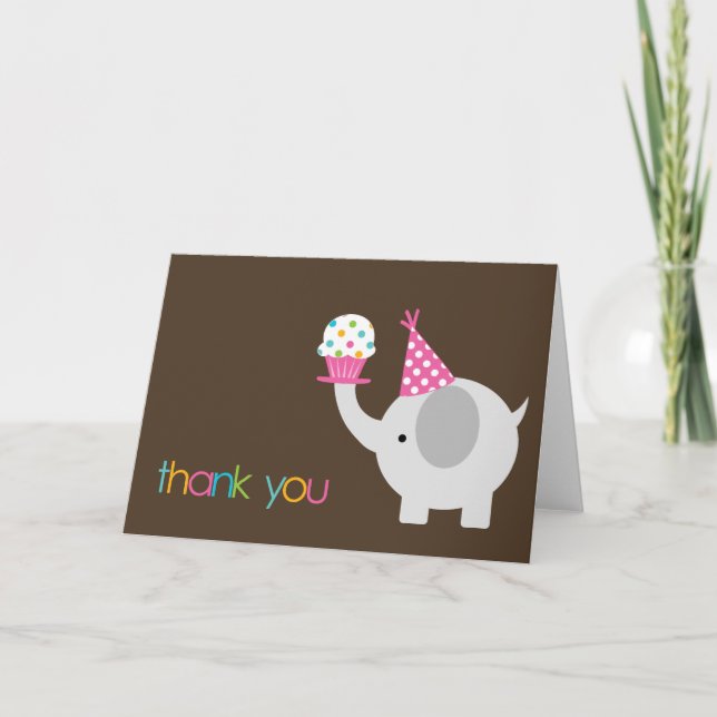 Elefant och Cupcake Tacksamhetskort Tack Kort (Framsida)