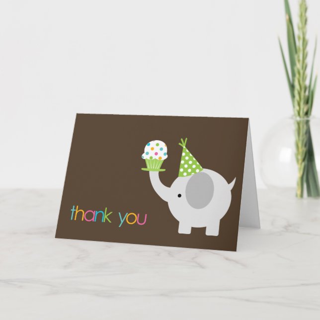 Elefant och cupcakes tackkort (Framsida)
