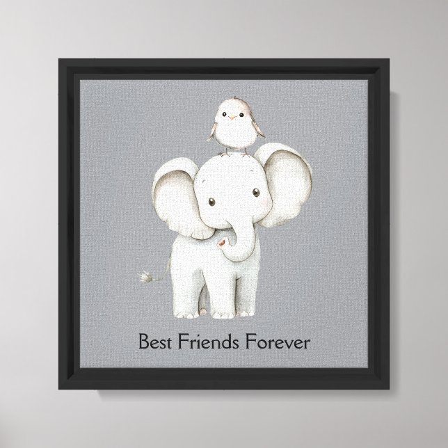 Elefant och fågel bästa vänner canvastryck (Framsida)