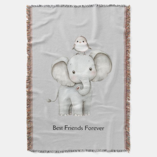 Elefant och fågel bästa vänner filt (Framsidan Vertikal)