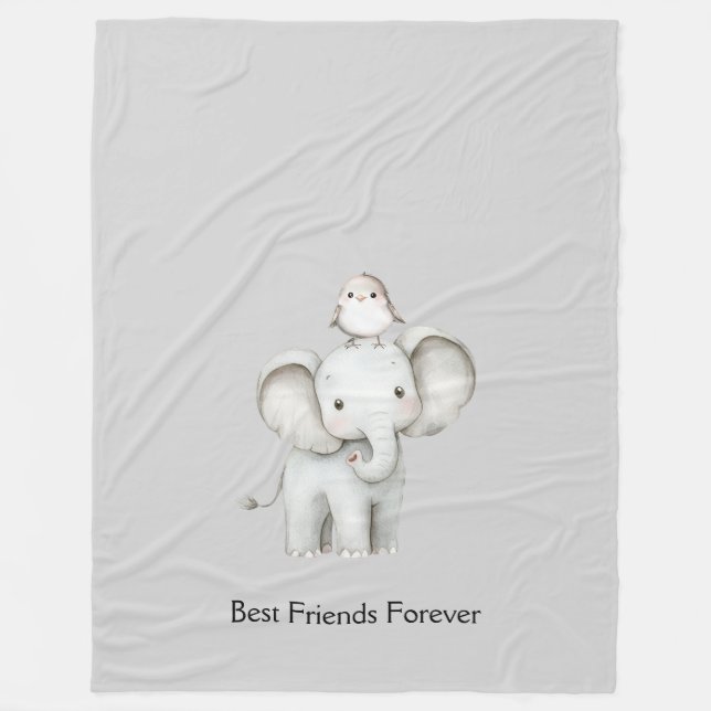 Elefant och fågel bästa vänner fleecefilt (Framsidan)