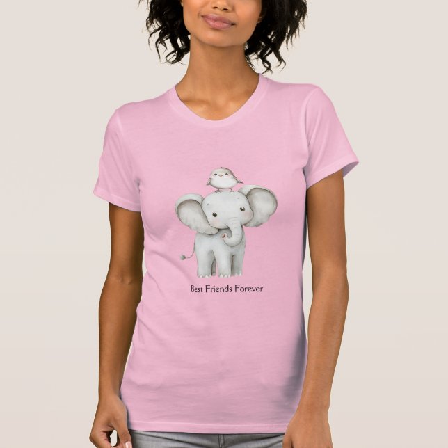 Elefant och fågel bästa vänner födelsedag t shirt (Framsida)