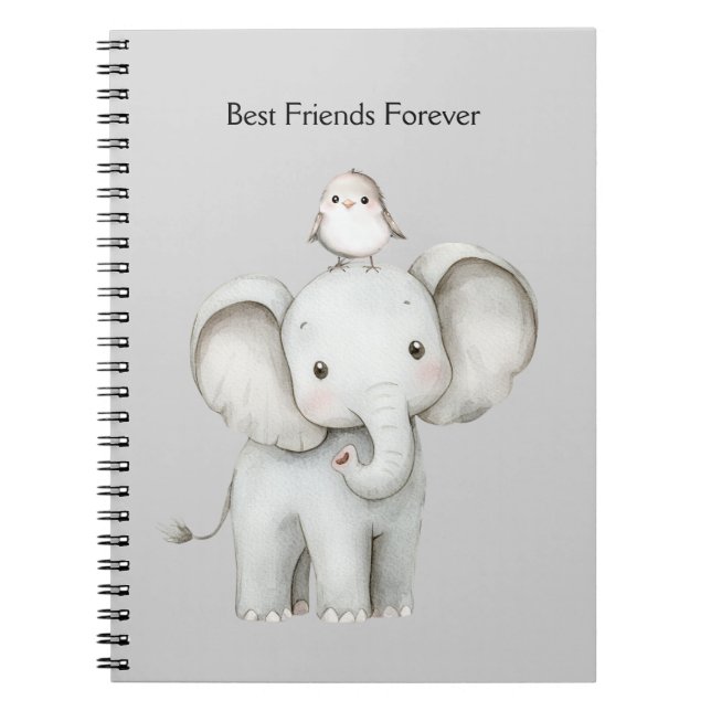 Elefant och fågel bästa vänner för alltid anteckningsbok (Framsidan)