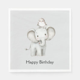 Elefant och fågel bästa vänner grå födelsedag pappersservett