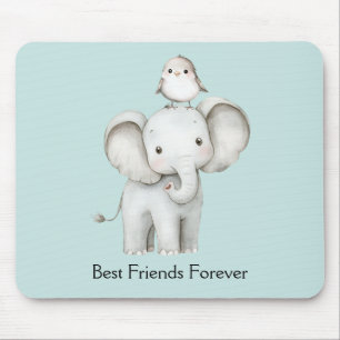 Elefant och fågel bästa vänner mint musmatta
