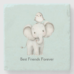 Elefant och fågel bästa vänner mint stenunderlägg