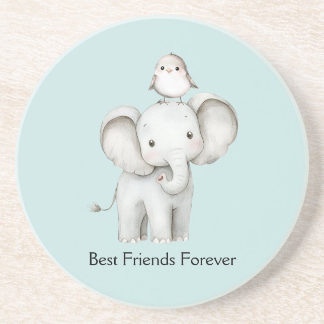 Elefant och fågel bästa vänner mint underlägg (Framsidan)