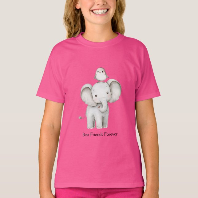 Elefant och fågel bästa vänner  t shirt (Framsida)