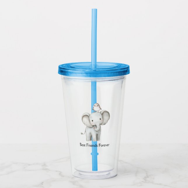 Elefant och fågel bästa vänner take away mugg (Framsida)
