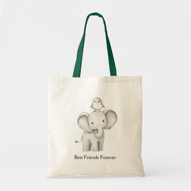 Elefant och fågel bästa vänner  tygkasse (Framsidan)