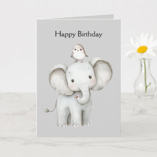 Elefant- och fågelgeburtstag kort