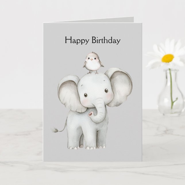 Elefant- och fågelgeburtstag kort (Liten växt)