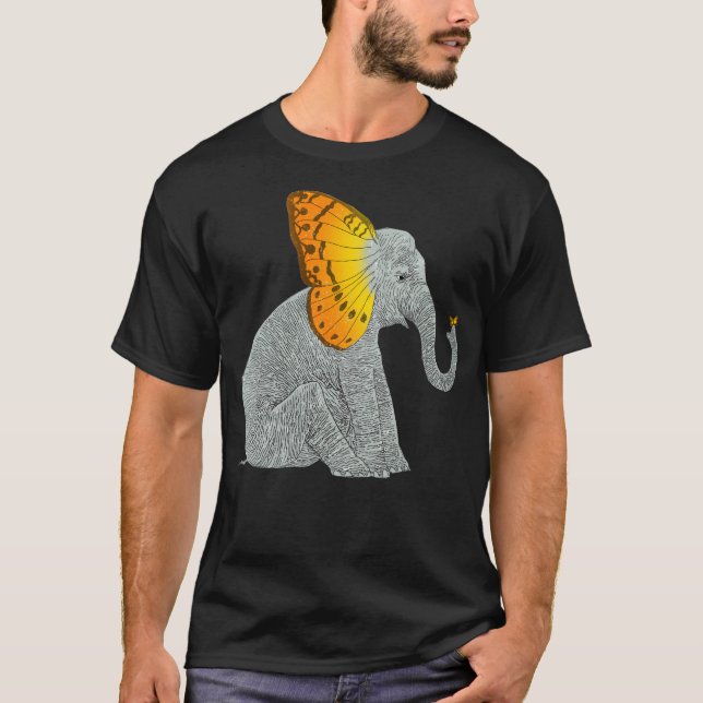 Elefant och fjäril t shirt (Framsida)