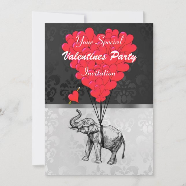 Elefant och hjärta på valentineser party inbjudningar (Framsida)