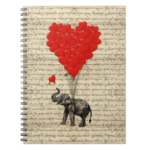Elefant och hjärtformade ballonger anteckningsbok