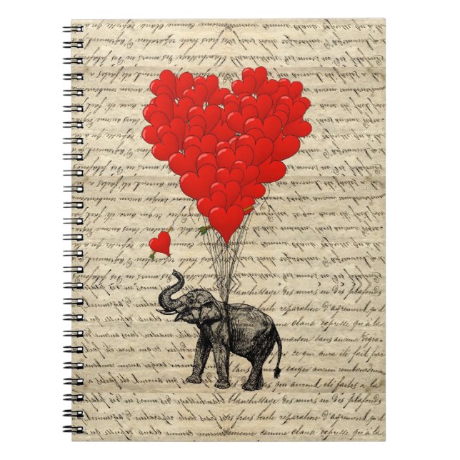 Elefant och hjärtformade ballonger anteckningsbok (Framsidan)