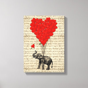Elefant och hjärtformade ballonger canvastryck