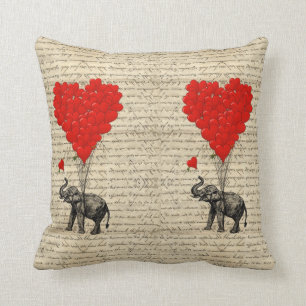 Elefant och hjärtformade ballonger kudde