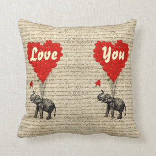 Elefant och hjärtformade ballonger kudde