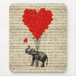 Elefant och hjärtformade ballonger musmatta