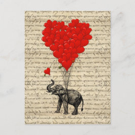 Elefant och hjärtformade ballonger vykort