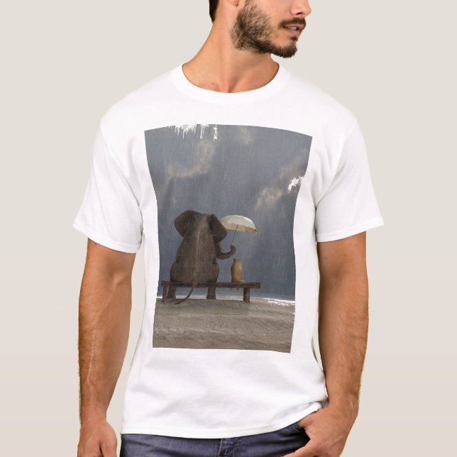 elefant och hund sitter under regnet Graphic T-Shi T Shirt (Framsida)