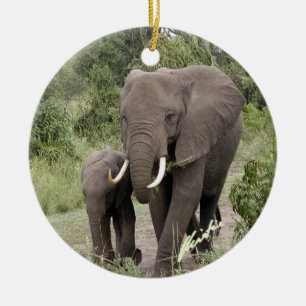 Elefant- och kalvprydnad (2-sided) julgransprydnad keramik