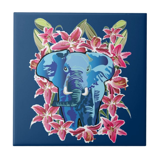 Elefant och lily kakelplatta (Framsidan)