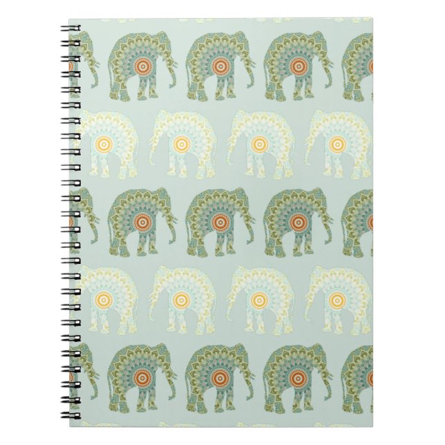 Elefant och Mandala i Ljusgrönt Anteckningsbok (Framsidan)